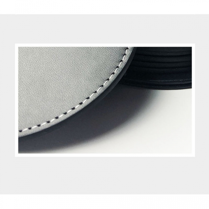 PU Leather Round Coasters Set W/Matching Stand