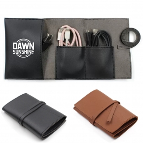 Leather Cable Bag Cord Organizer Wrap
