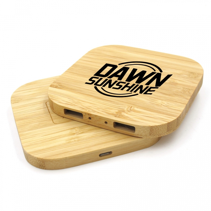 5W Bamboo Wood Wireless Charger w/Dual Ports