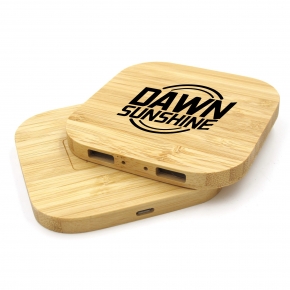 5W Bamboo Wood Wireless Charger w/Dual Ports