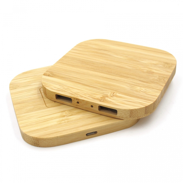 5W Bamboo Wood Wireless Charger w/Dual Ports