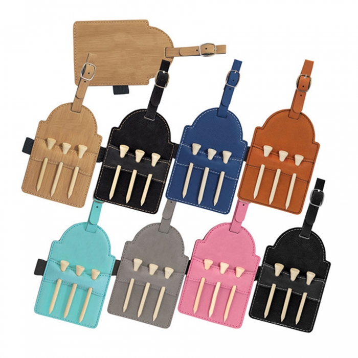 Leather Golf Bag Tag w/ Three Tees Set
