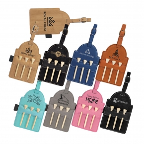 Leather Golf Bag Tag w/ Three Tees Set