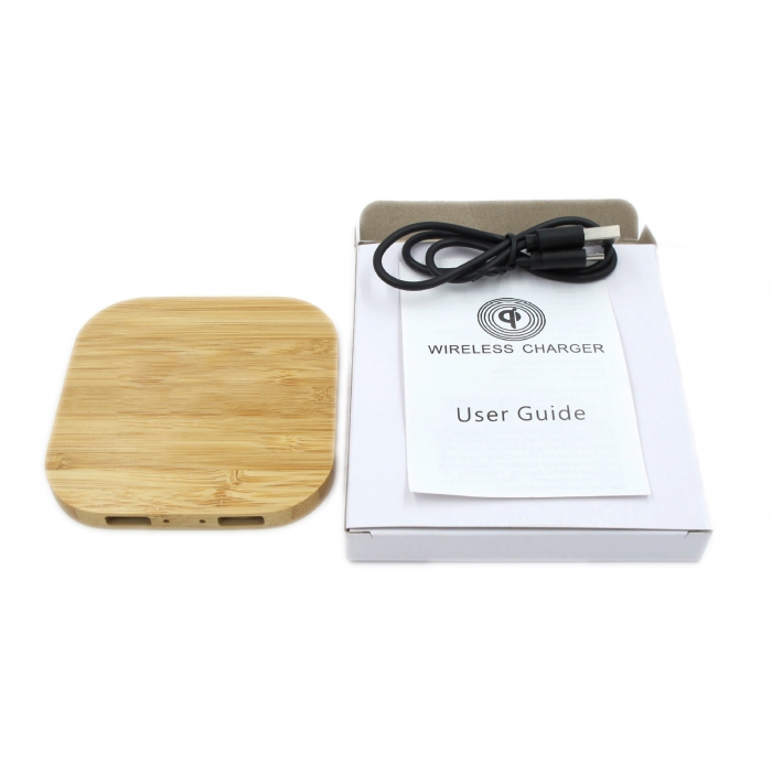 5W Bamboo Wood Wireless Charger w/Dual Ports
