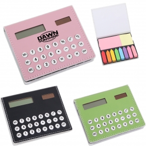 Colored Self-Stick Memo Note Pads Set with Calculator
