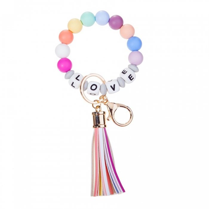 Silicone Bead Keychain W/Tassel