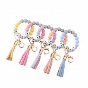 Silicone Bead Keychain W/Tassel