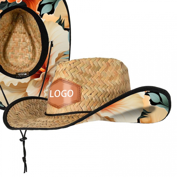 Custom Lifeguard Straw Hat W/Leather Patch