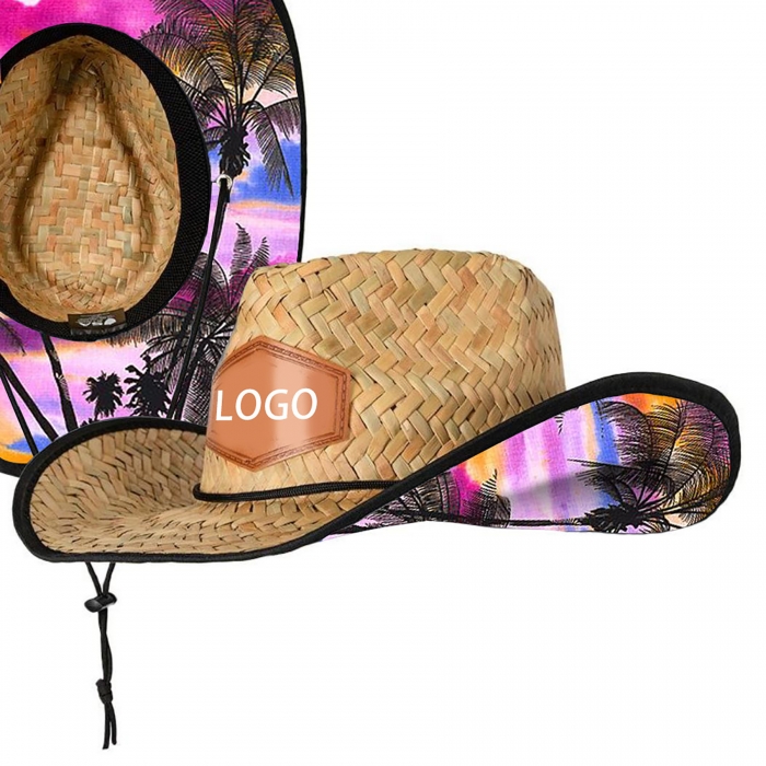 Custom Lifeguard Straw Hat W/Leather Patch
