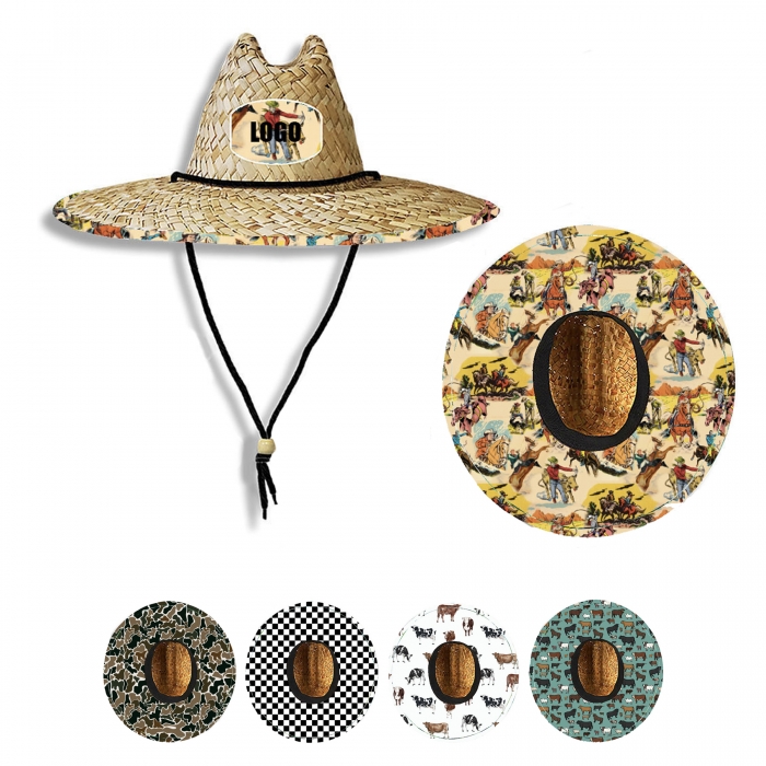 Lifeguard Straw Hat w/Full Color Underbrim & Patch