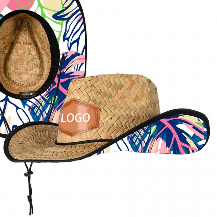 Custom Lifeguard Straw Hat W/Leather Patch