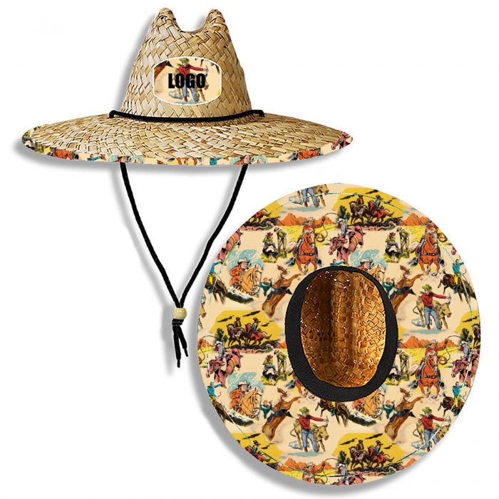 Lifeguard Straw Hat w/Full Color Underbrim & Patch