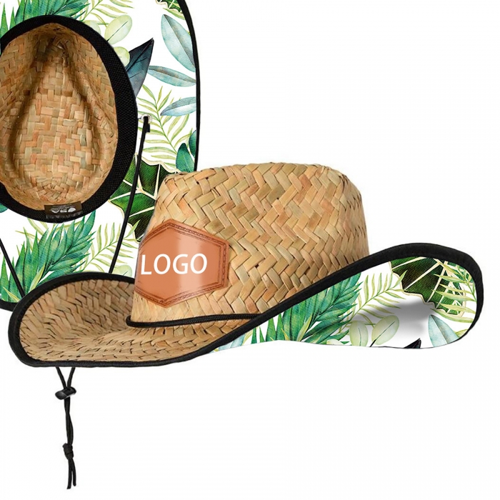 Custom Lifeguard Straw Hat W/Leather Patch