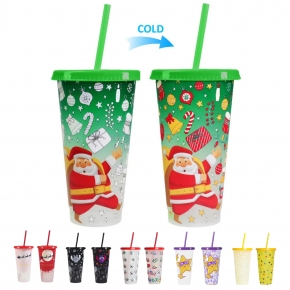 Color Changing Cups With Lid and Straw
